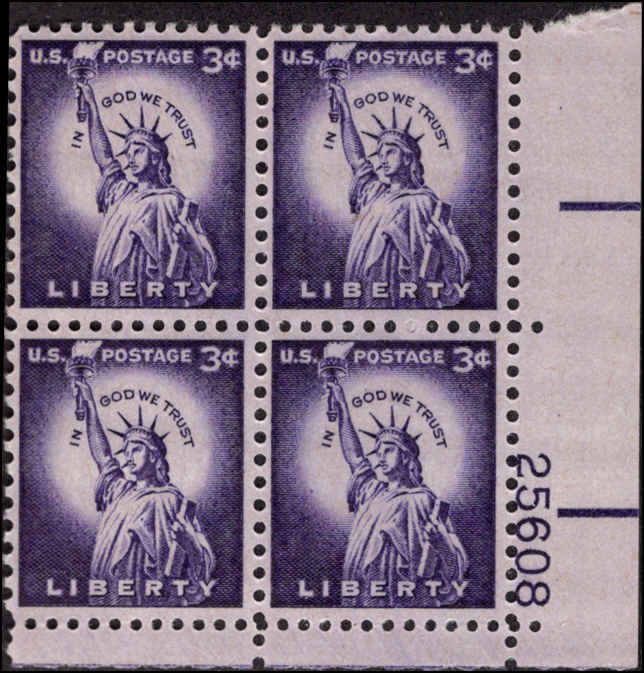 US #1035c LIBERTY MNH LR PLATE BLOCK #25608 DURLAND .40¢