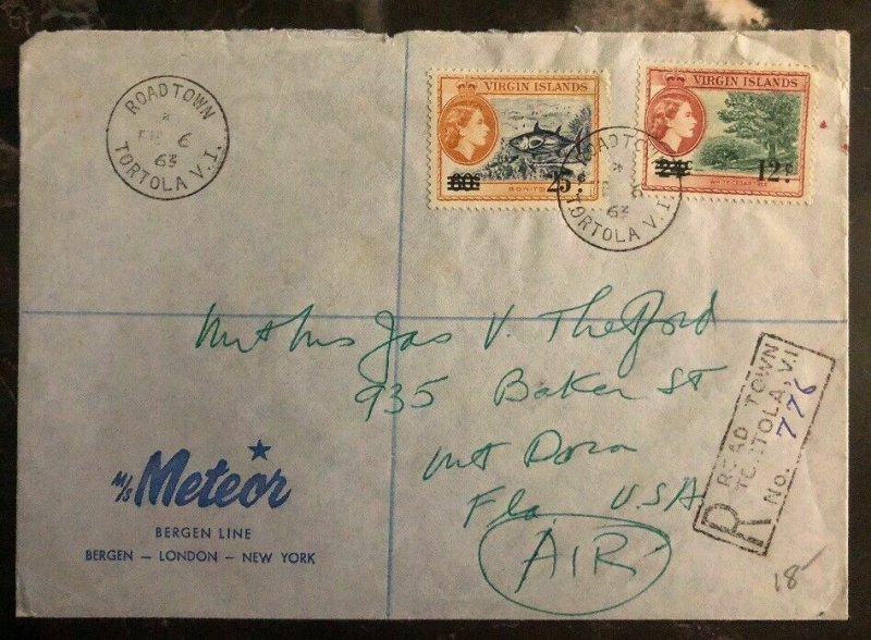 1963 Tortola British Virgin Islands MS Meteor Cover To Mount Dora FL USA