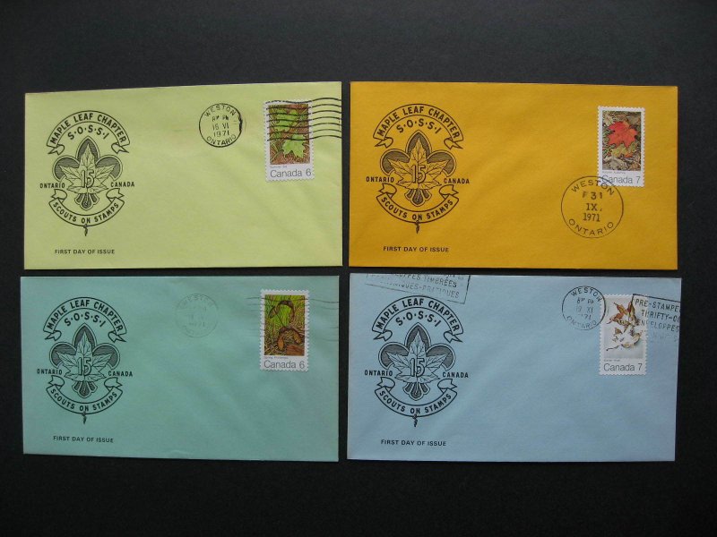 Canada Scouts on Stamps cachet FDC first day covers Sc 535-8 Maple leaves season 