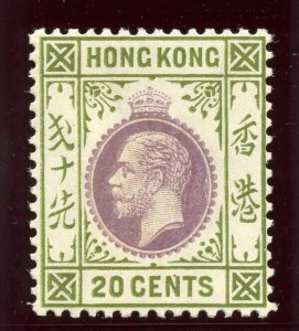 Hong Kong 1921 KGV 20c purple & sage-green MLH. SG 125. Sc 139.