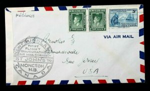 NEWFOUNDLAND FIRST FLIGHT COVER  ST JOHN'S TO  MONCTON N.B. Censored to USA