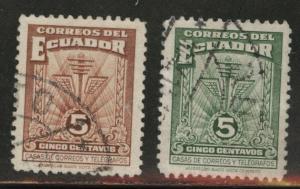 Ecuador Scott RA49-49A used 1940  postal tax stamp