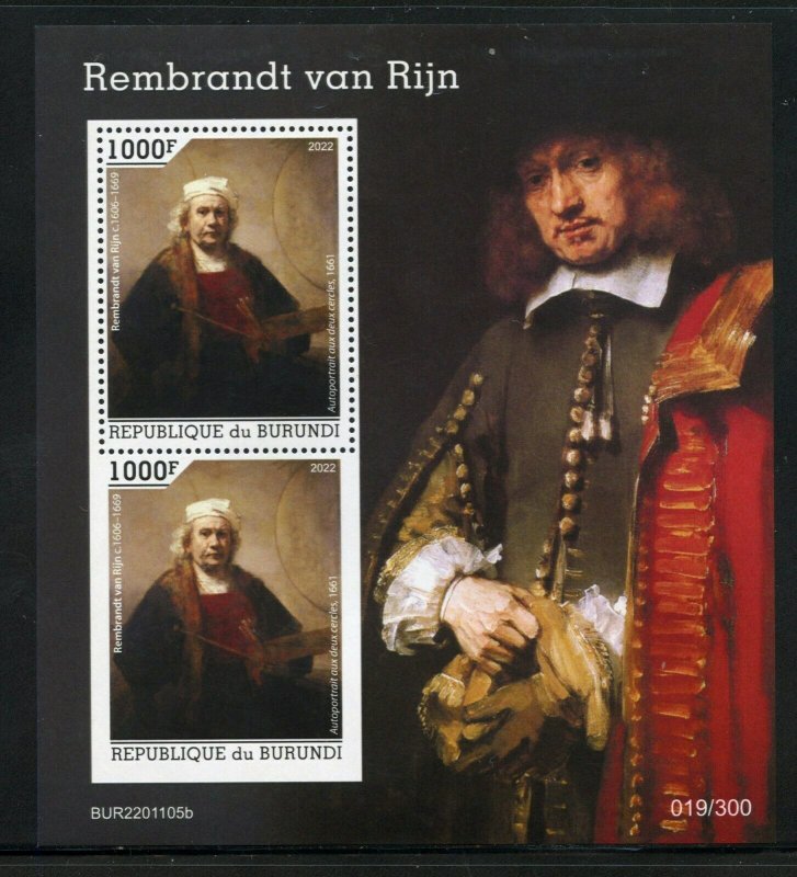 BURUNDI 2021 REMBRANDT van RIJN PAINTINGS SOUVENIR SHEET MINT NEVER HINGED