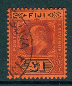 SG 124 Fiji 1906 - 12 £1 Purple & Black Very fine used Part CDS CAT £275