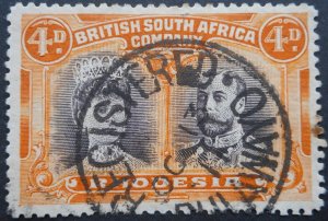 Rhodesia Double Head Four Pence with a REGISTERED BULAWAYO (SC) postmark