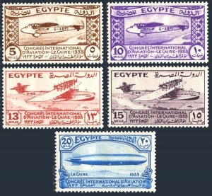 Egypt 172-176, MNH. Mi 186-190. Aviation Congress, Cairo, 1933. Planes, Zeppelin