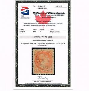 GENUINE CANADA SCOTT #41 USED PSE CERT 1888 QUEEN VICTORIA - ESTATE SALE