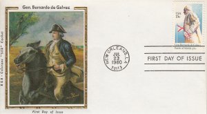 USA 1980 FDC Sc 1826 15c Gen. Bernardo de Galvez R & R Colorano Silk Cachet