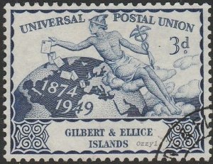 Gilbert & Ellice Is. #58 1949 3d UPU Hermes & Globe USED-VF-NH.