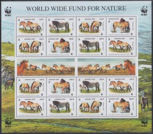 MONGOLIA Sc # 2440a-d.1 CPL MNH SHEETLET of 4 SETS of HORSES for WWF