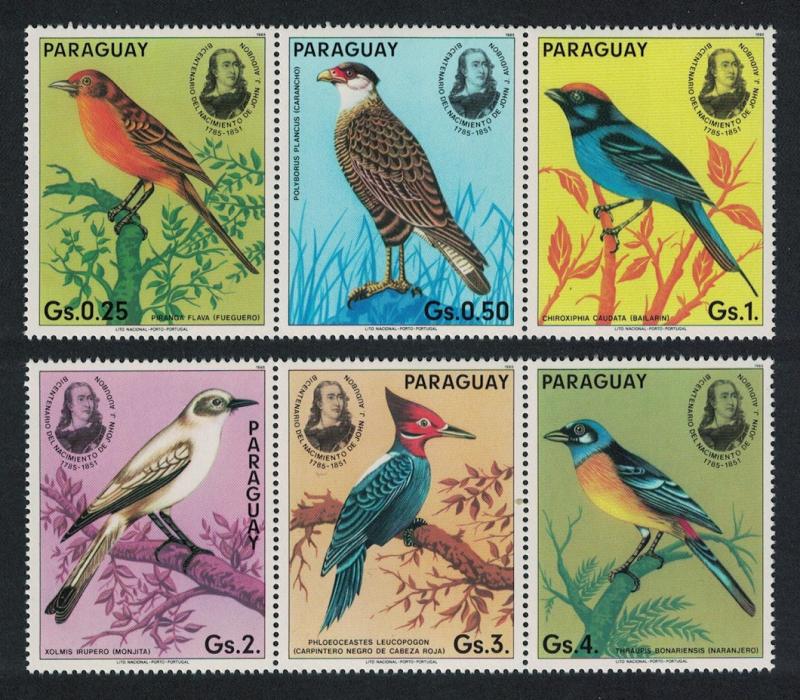 Paraguay Birds Birth Bicentenary of. Audubon 6v two strips SC#2141