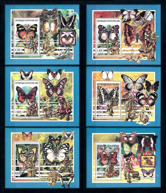 [77262] Central African Rep. 1990 Scouting Butterflies 6 Miniature Sheets MNH