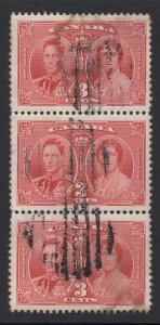 Canada   #237  used  1937 George and Elizabeth  strip of three