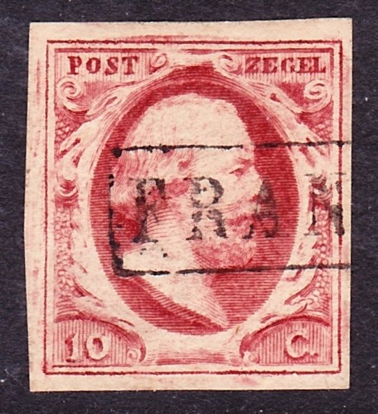 Netherlands, Scott 2, VF Used, 10c Lake, light diagonal crease