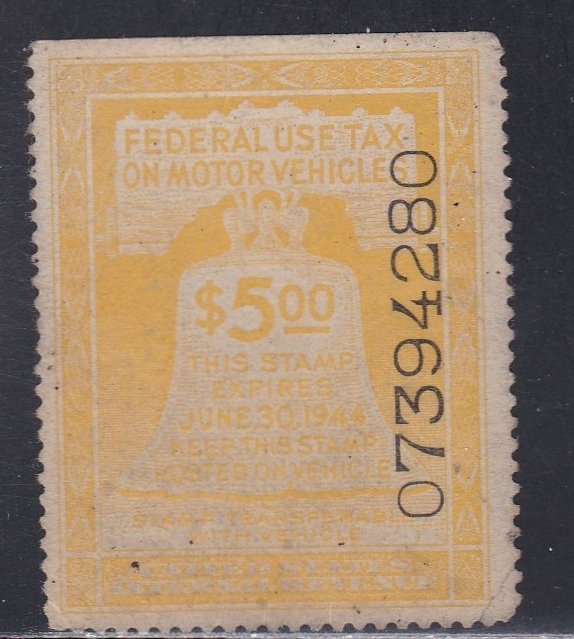 United States RV18, Motor Vehicle Use Tax, $5.00 Value, Used