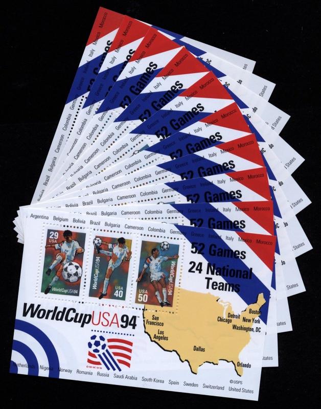 US Scott 2837 TEN Soccer World cup 1994 Souvenir Sheets Mint NH (WHOLESALE)