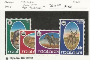 Malawi, Postage Stamp, #319-322 Mint NH, 1978 Animal WWF, JFZ