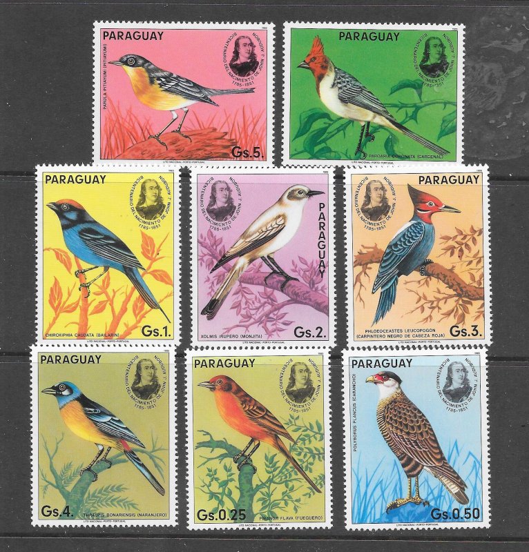 BIRDS - PARAGUAY #2141a-g+LABEL  MNH