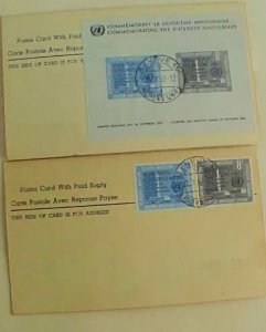 UN NY POSTAL CARD TO GENEVA & RETURN 2 DIFF 1960