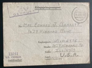 1944 Germany POW Camp Letter Cover Stalag 2 B Prisoner of War to Wilmette IL USA