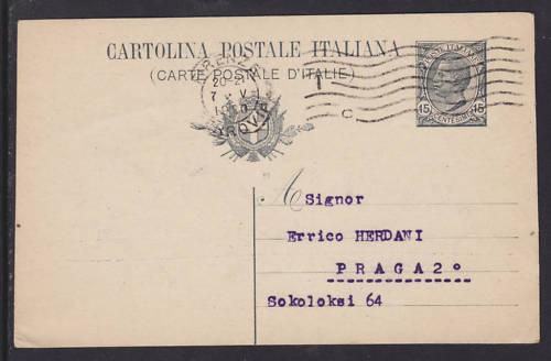 Italy H&G 48a used 1920 Postal Card to Czechoslovakia