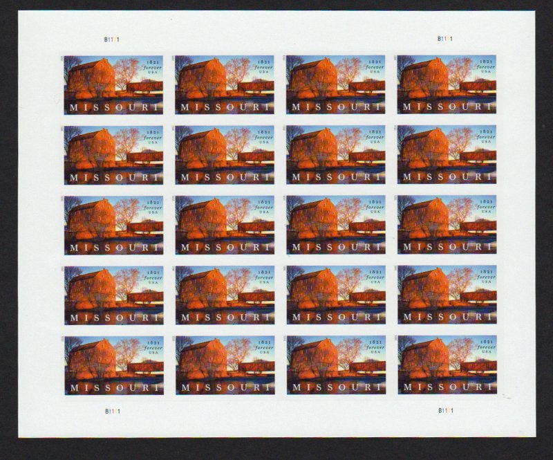 US 5626 Missouri Statehood Imperf Without / No Die Cut NDC 2021 Pane of 20