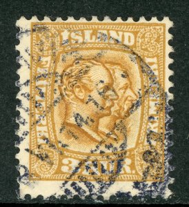 Iceland 1907 Two Kings 3a Yel Brn & Ocher Perf 13 Scott 72 VFU C818