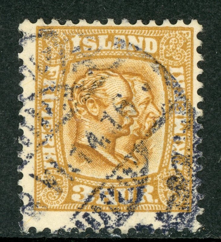 Iceland 1907 Two Kings 3a Yel Brn & Ocher Perf 13 Scott 72 VFU C818