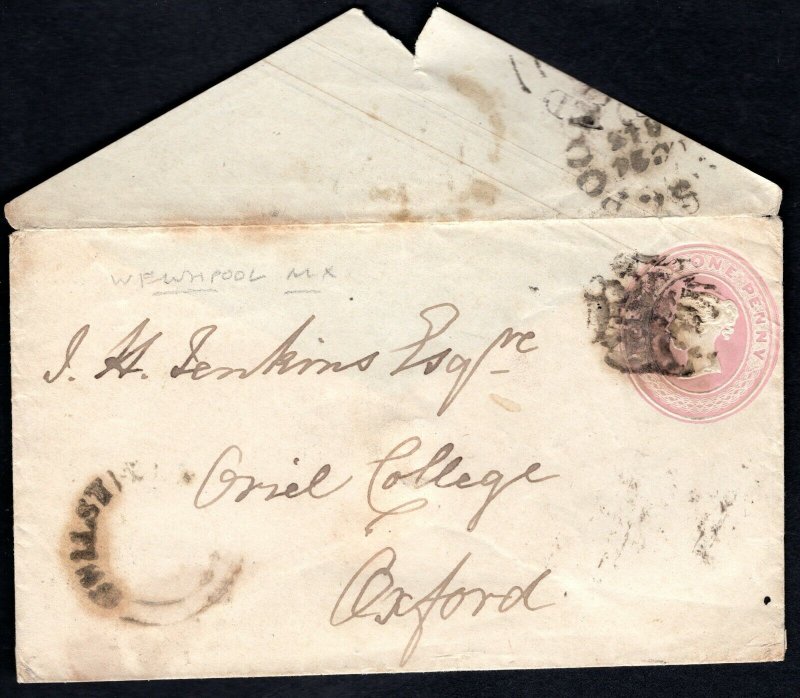 GB WALES Cover *WELSHPOOL* MX Guilsfield Oxford University 1d Pink 1843 21.47