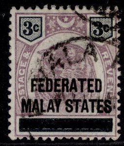 MALAYSIA - Federated Malay QV SG3, 3c dull purple & black, FINE USED.