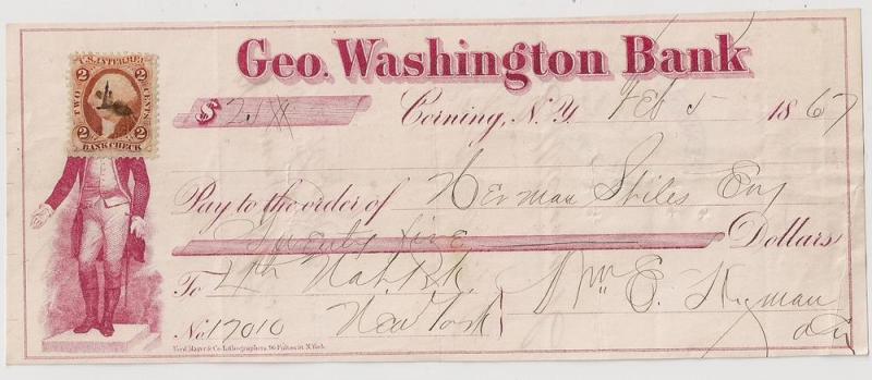 #R6c on Geo Washington check stamp placed on shoulders Read!