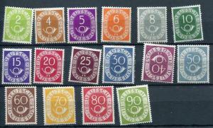 Germany 1951 Sc 670-685 Mi 123-138 MNH Numerical & Post Horn CV 1800 euro 2492