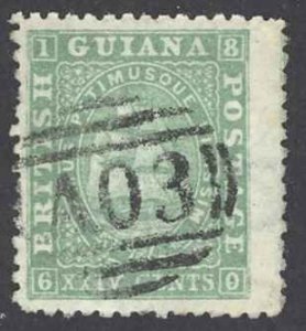 British Guiana Sc# 33 Used perf 12 1/2 1862-1865 24c green Seal of the Colony