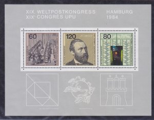 Germany 1420 MNH 1984 UPU Congress Souvenir Sheet of 3 Very Fine