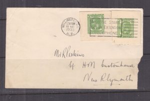 NEW ZEALAND, 1935 Postal Card KGV 1/2d. Green (2) used on cover, Wellington