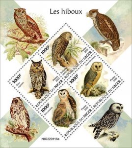 Niger - 2022 Owls, Laughing, Grass, Barn - 4 Stamp Sheet - NIG220116a