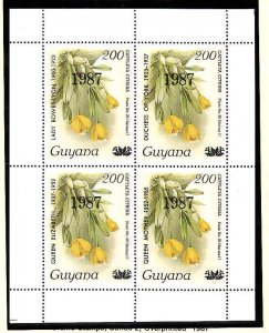 Guyana-Sc#1774-5- id9-two unused NH sheets-Flowers-Orchids-Queen Mother-1987-