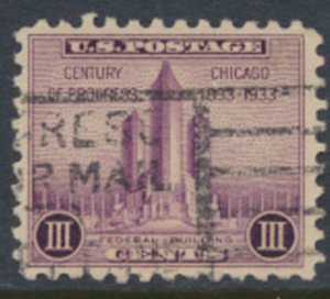 USA  SC#  729   Used 1933 Federal Building Chicago see scan