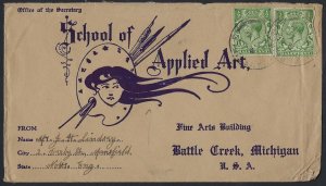 US UK 1921 ADVERTISING COVER SCHOOL OF APPLIED ARTS