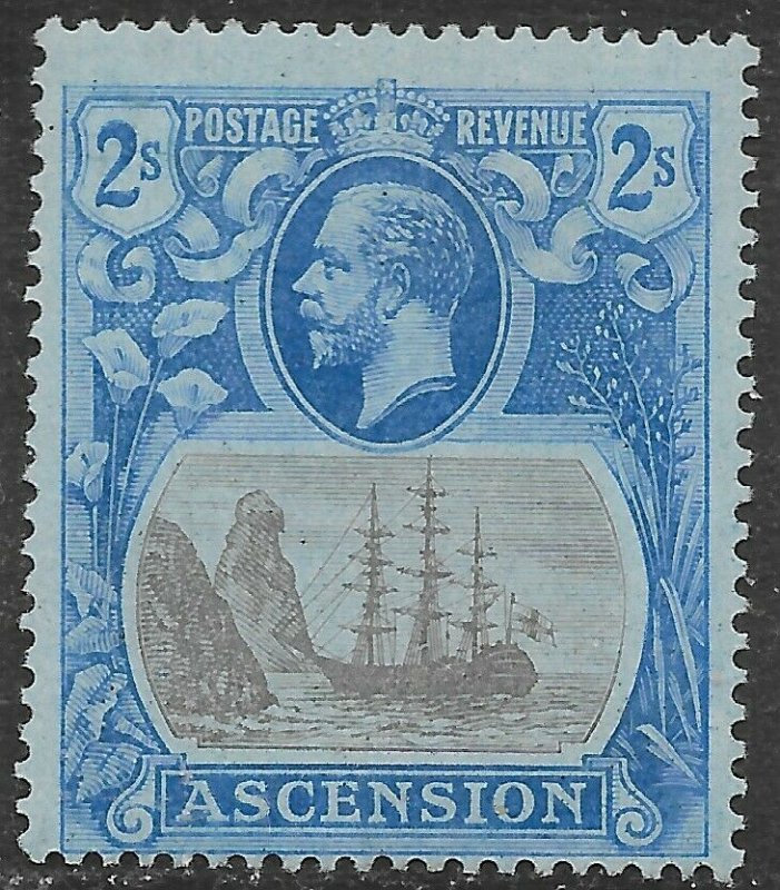 ASCENSION SG19a 1924 2/= GREY-BLACK & BLUE ON BLUE BROKEN MAINMAST VAR MTD MINT 