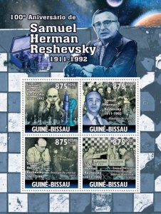 GUINEA BISSAU - 2011 - Chess, S H Reshevsky  - Perf 4v Sheet - Mint Never Hinged