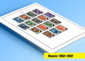 COLOR PRINTED RUSSIA 1950-1959 STAMP ALBUM PAGES (92 illustrated pages)