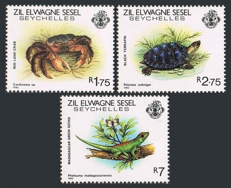 Seychelles Zil Sesel 43-45, MNH. Mi 43-45. Land Crab, Black terrapin,Gecko,1983.