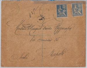 FRANCE -  POSTAL HISTORY: Yvert # 114  2 tones PERFIN on  COVER to ITALY  1902