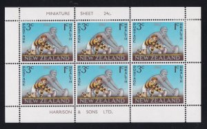 New Zealand stamps #B74a, MH OG, XF, Block of 6, Topical, Sports