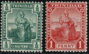 TRINIDAD KE VII 1909 1/2d GREEN & 1d RED UNUSED (MH) SG146-7 Wmk.MCCA VGC