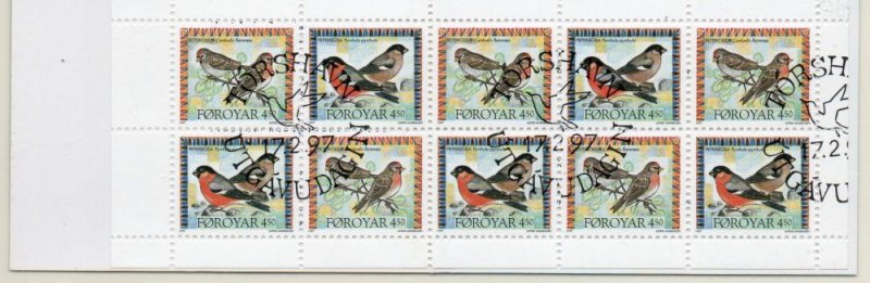 Faroe Islands Sc 301a 1996 Birds stamp booklet pane used in booklet