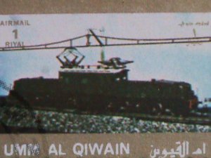 ​UMM AL QIWAIN-1973 WORLD FAMOUS TRAINS CTO MINI SHEET VERY FINE