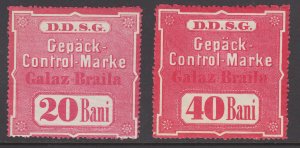 Germany, Danube Steam Navigation Austria, 20b & 40b DDSG Fee Stamp, Galaz-Braila