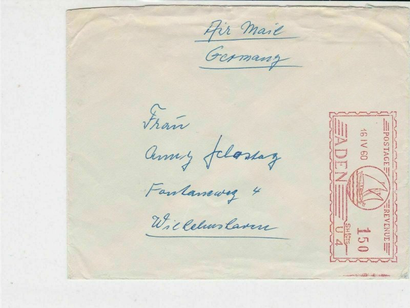 Aden Airmail 1960 to Germany Machine Cancel with Ships Stamps Cover  ref R18585